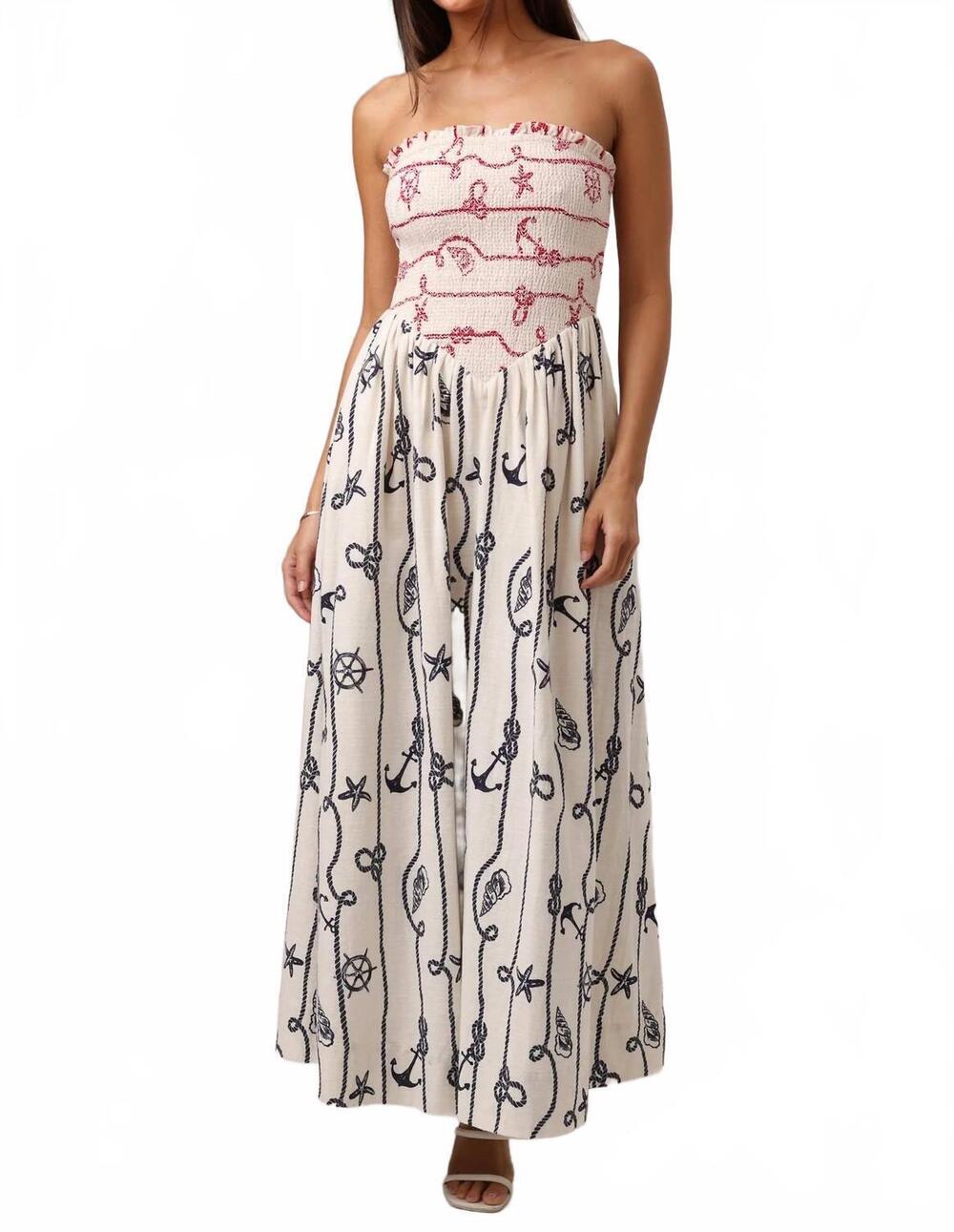NEW SHORE bella strapless maxi dress in knots & nautical